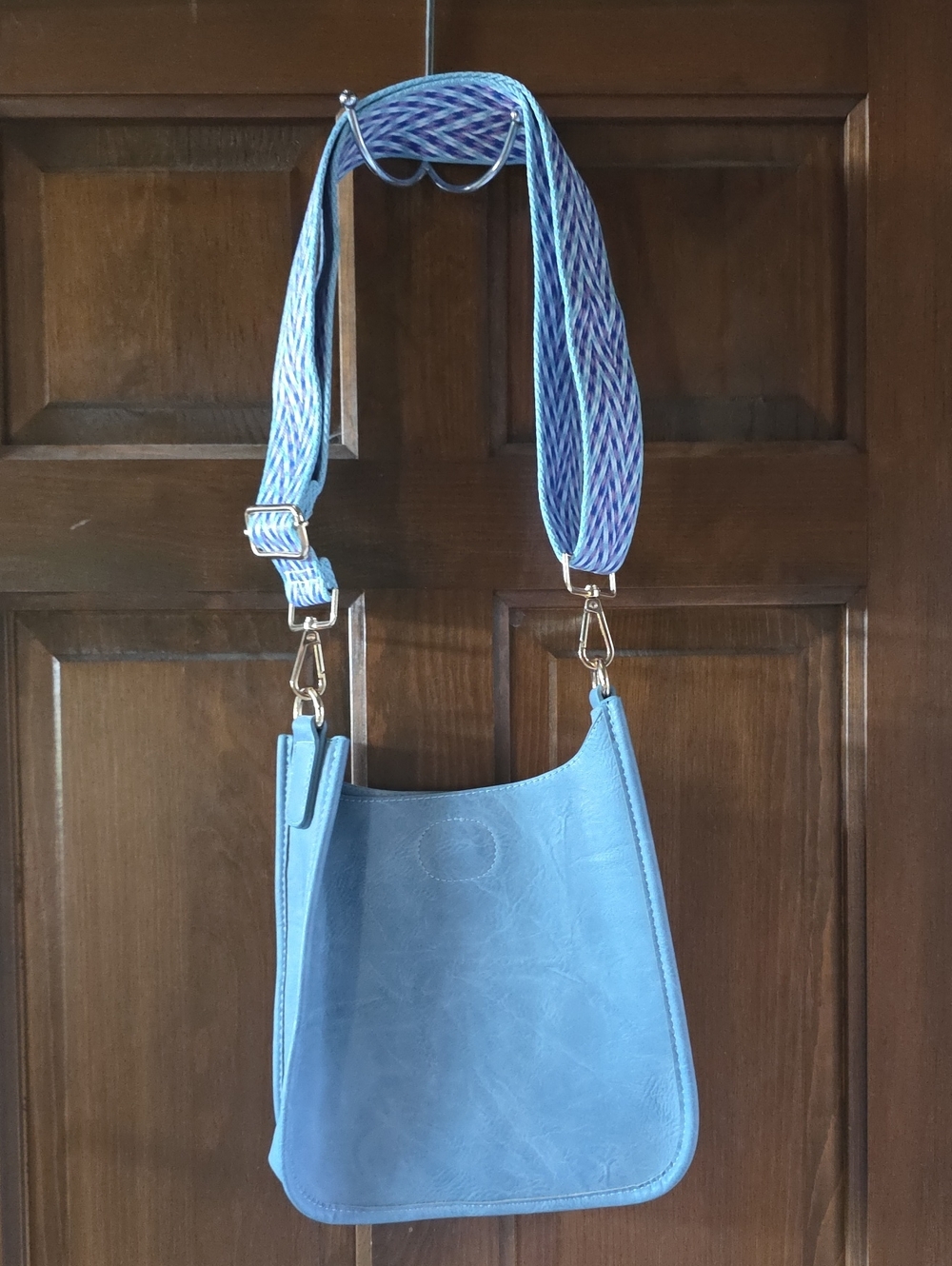 Ah•dorned Denim Blue Vegan Leather Crossbody Bag with Adjustable Strap Like New